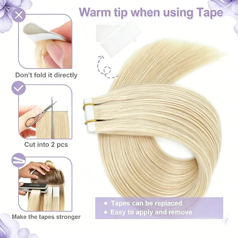 50g Straight Tape in Hair Extensions Human Hair 613 Color Bleach Blonde Seamless Skin Weft Tape in Real Human Hair Extension