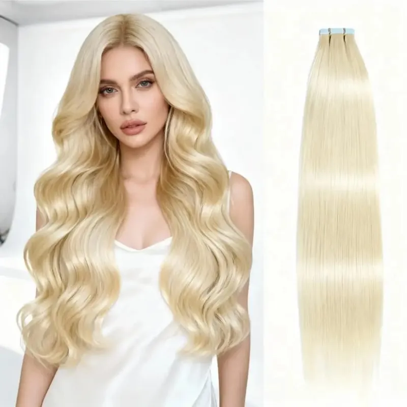 Blonde Tape in Hair Extensions Human Hair Platinum #613 Straight Seamless Skin Weft Tape in Real Human Hair Extensions 50G