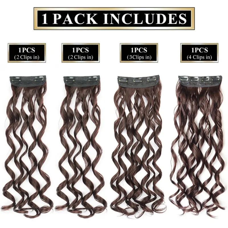 Synthetic 20 Inch Long Curly Clip In Hair Extensions 4pcs/set Bouncy Wavy Fake Hair Black Blonde Suitable For Women To Wear