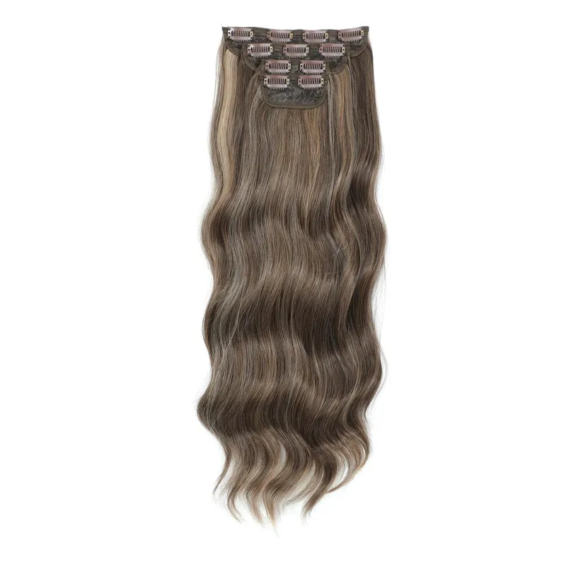 22Inch 220Gram 4Pcs Clips In Blond 613# Body Wave Bundles Ombre Light Brown 6# High Temperature Bio Synthetic Hair Extensions