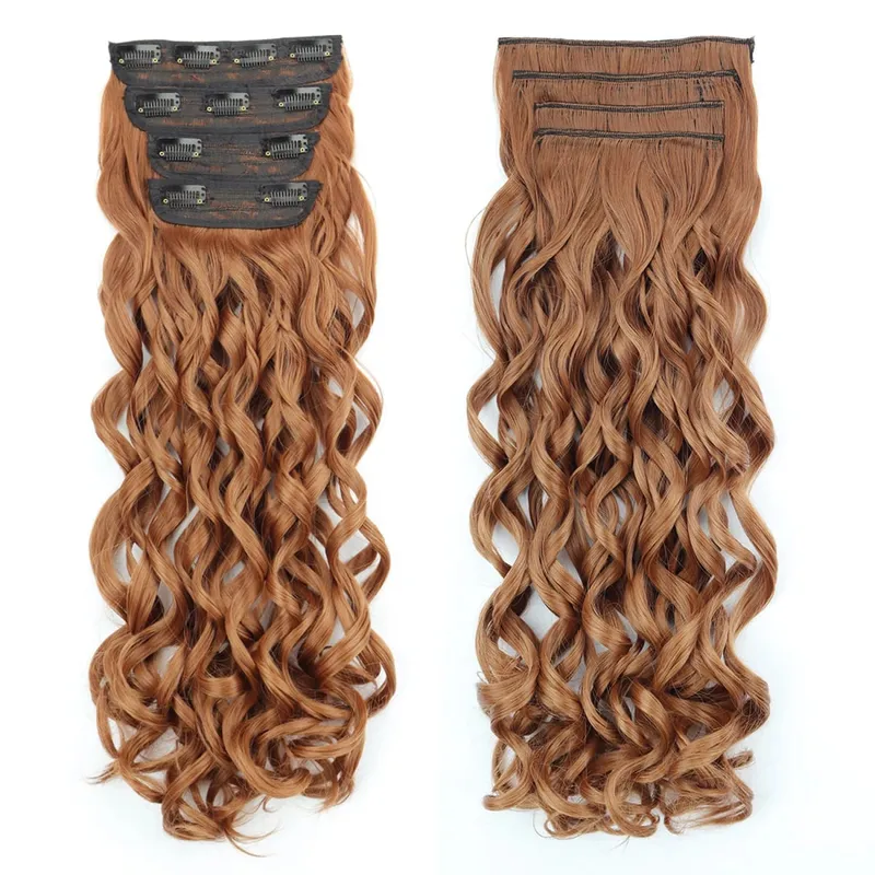 Synthetic 20 Inch Long Curly Clip In Hair Extensions 4pcs/set Bouncy Wavy Fake Hair Black Blonde Suitable For Women To Wear