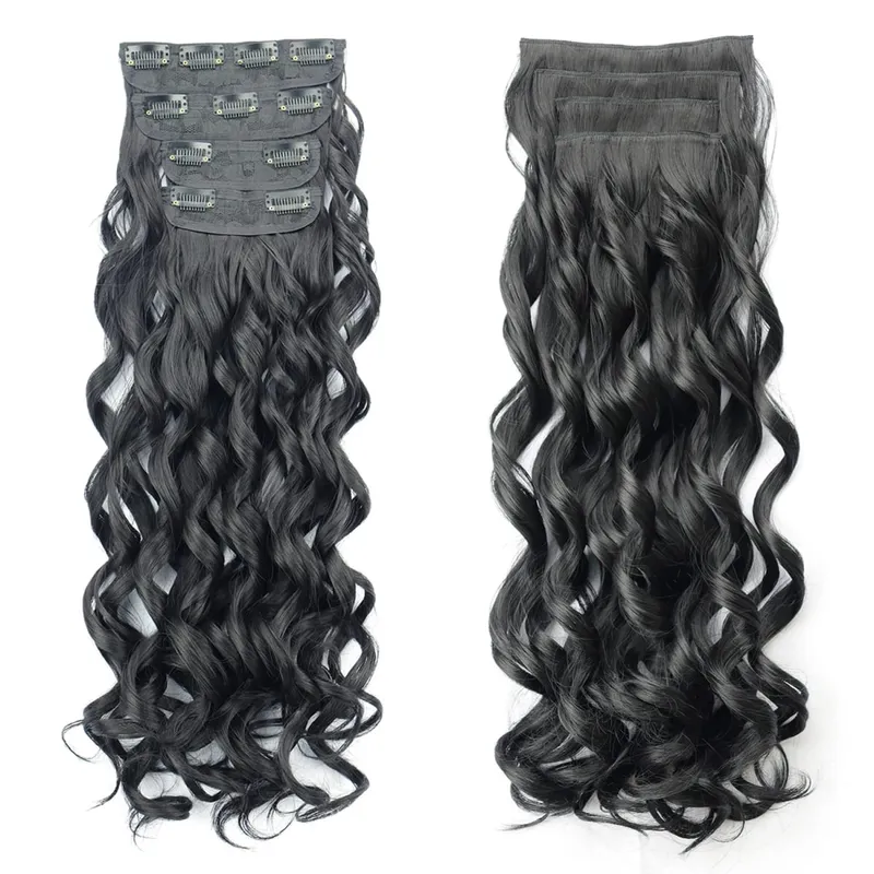 Synthetic 20 Inch Long Curly Clip In Hair Extensions 4pcs/set Bouncy Wavy Fake Hair Black Blonde Suitable For Women To Wear