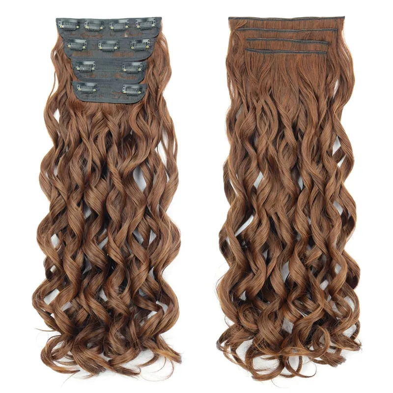 Synthetic 20 Inch Long Curly Clip In Hair Extensions 4pcs/set Bouncy Wavy Fake Hair Black Blonde Suitable For Women To Wear