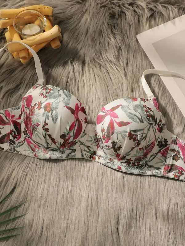 Women Pretty Printed Push Up Bra & Panty Set Lace Underwire Bras Sexy Lingerie Set for Women Comfortable Everyday Underwear