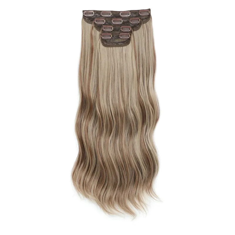 22Inch 220Gram 4Pcs Clips In Blond 613# Body Wave Bundles Ombre Light Brown 6# High Temperature Bio Synthetic Hair Extensions
