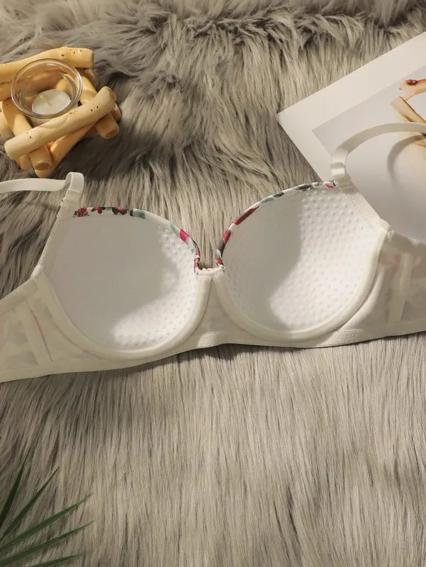 Women Pretty Printed Push Up Bra & Panty Set Lace Underwire Bras Sexy Lingerie Set for Women Comfortable Everyday Underwear