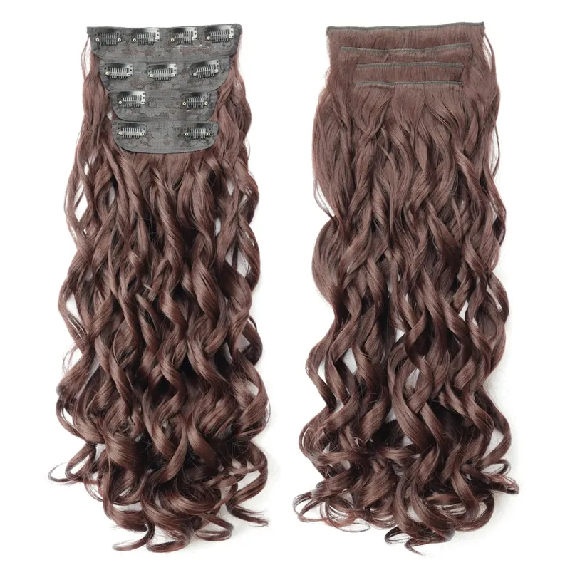 Synthetic 20 Inch Long Curly Clip In Hair Extensions 4pcs/set Bouncy Wavy Fake Hair Black Blonde Suitable For Women To Wear