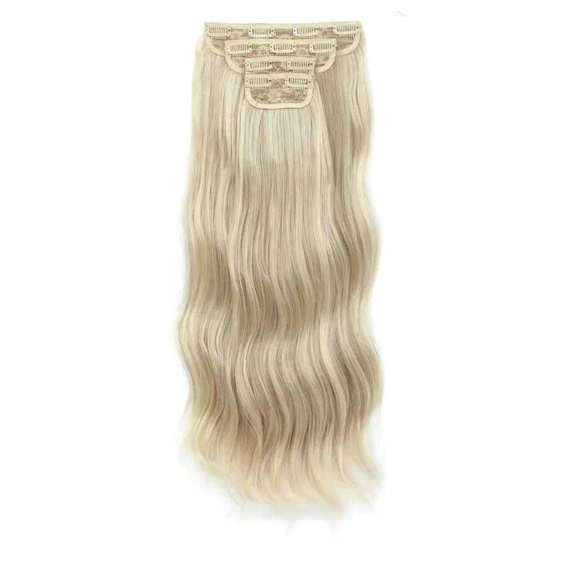 22Inch 220Gram 4Pcs Clips In Blond 613# Body Wave Bundles Ombre Light Brown 6# High Temperature Bio Synthetic Hair Extensions