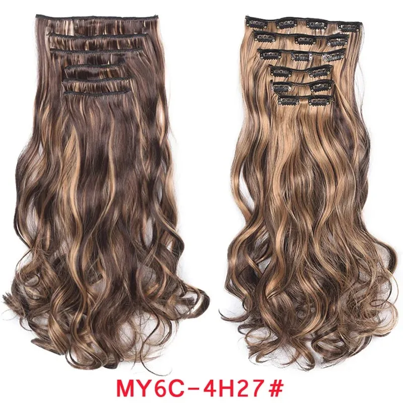 16 Clips In Hair Extensions Women Natural Wave Hair Extensions 6Pcs/Set Synthetic Hair Piece Heat Resistant Hairpiece 20 Inch