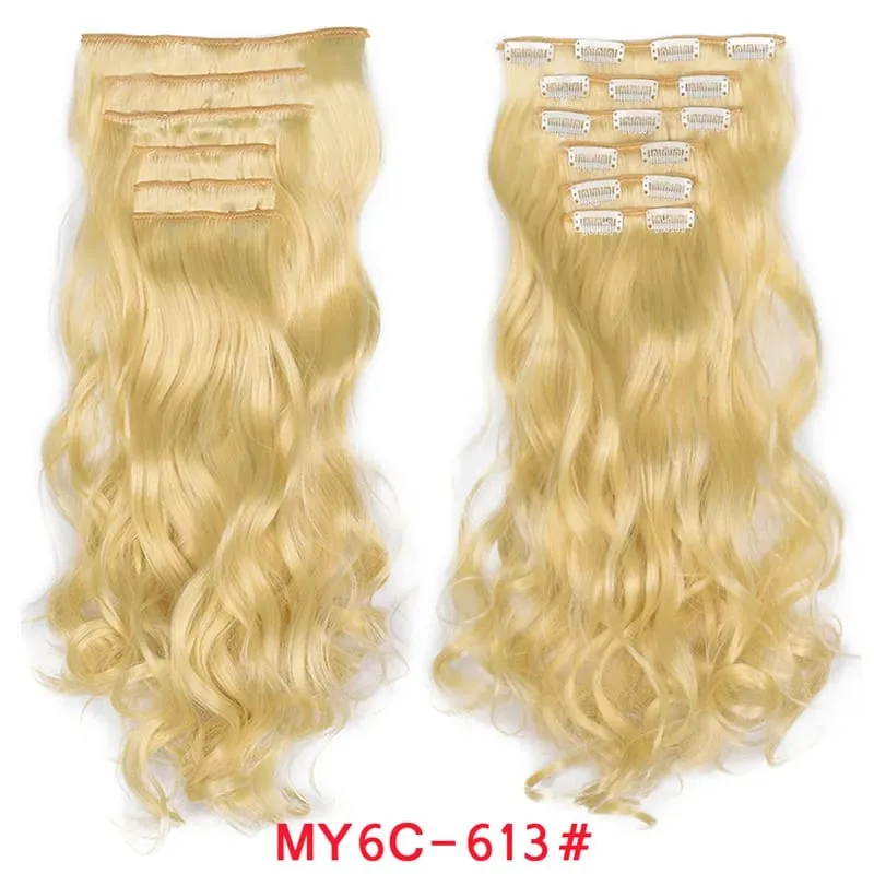 16 Clips In Hair Extensions Women Natural Wave Hair Extensions 6Pcs/Set Synthetic Hair Piece Heat Resistant Hairpiece 20 Inch