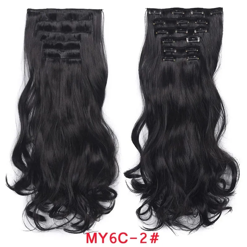 16 Clips In Hair Extensions Women Natural Wave Hair Extensions 6Pcs/Set Synthetic Hair Piece Heat Resistant Hairpiece 20 Inch
