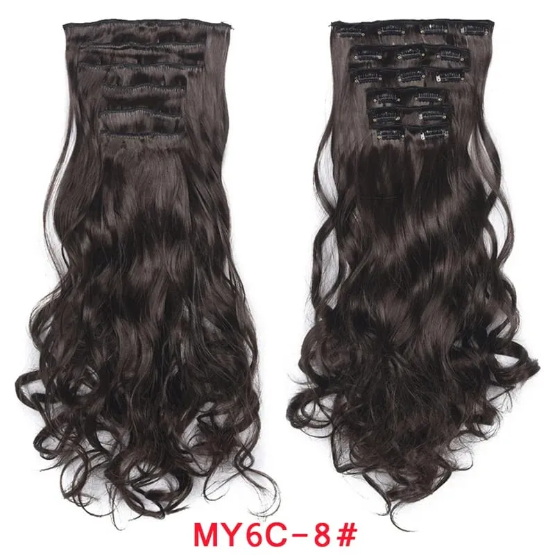 16 Clips In Hair Extensions Women Natural Wave Hair Extensions 6Pcs/Set Synthetic Hair Piece Heat Resistant Hairpiece 20 Inch