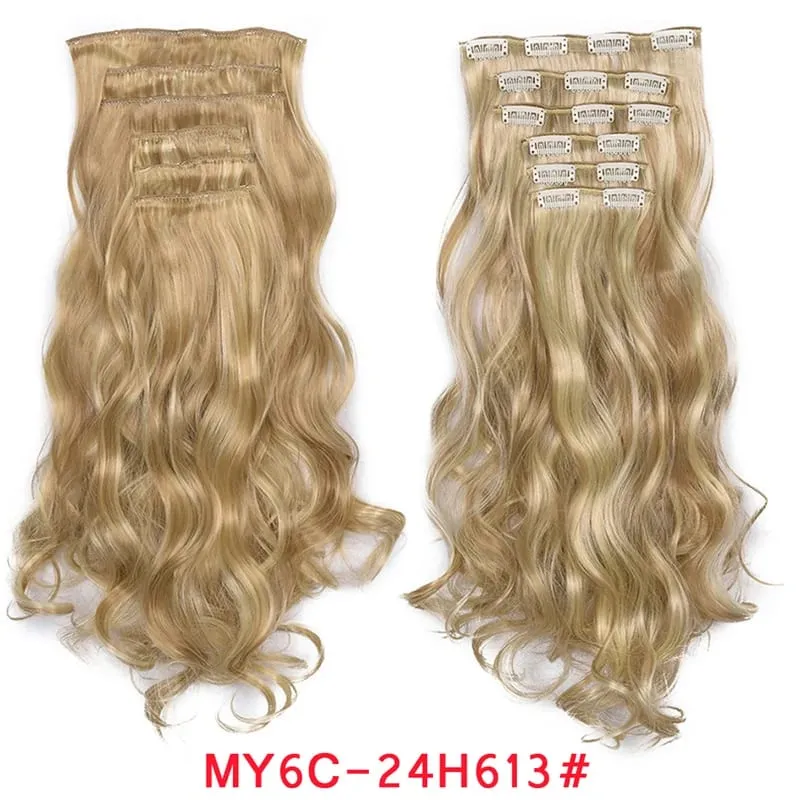 16 Clips In Hair Extensions Women Natural Wave Hair Extensions 6Pcs/Set Synthetic Hair Piece Heat Resistant Hairpiece 20 Inch