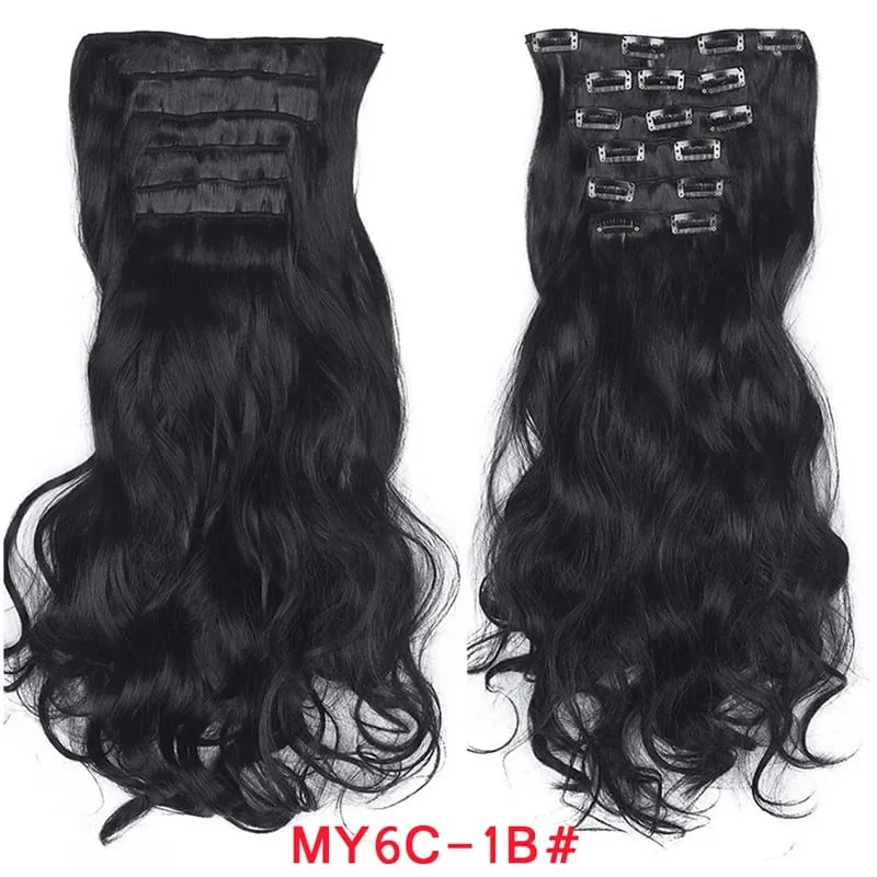16 Clips In Hair Extensions Women Natural Wave Hair Extensions 6Pcs/Set Synthetic Hair Piece Heat Resistant Hairpiece 20 Inch