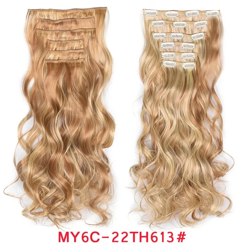 16 Clips In Hair Extensions Women Natural Wave Hair Extensions 6Pcs/Set Synthetic Hair Piece Heat Resistant Hairpiece 20 Inch