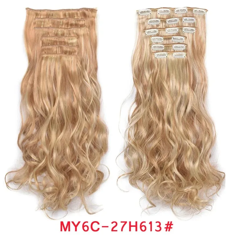 16 Clips In Hair Extensions Women Natural Wave Hair Extensions 6Pcs/Set Synthetic Hair Piece Heat Resistant Hairpiece 20 Inch