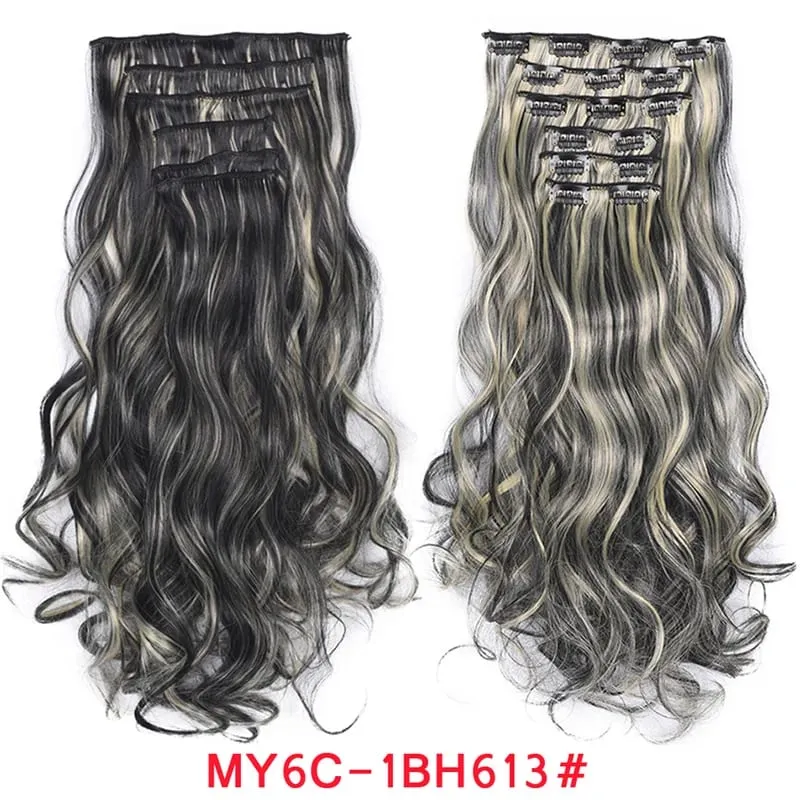 16 Clips In Hair Extensions Women Natural Wave Hair Extensions 6Pcs/Set Synthetic Hair Piece Heat Resistant Hairpiece 20 Inch