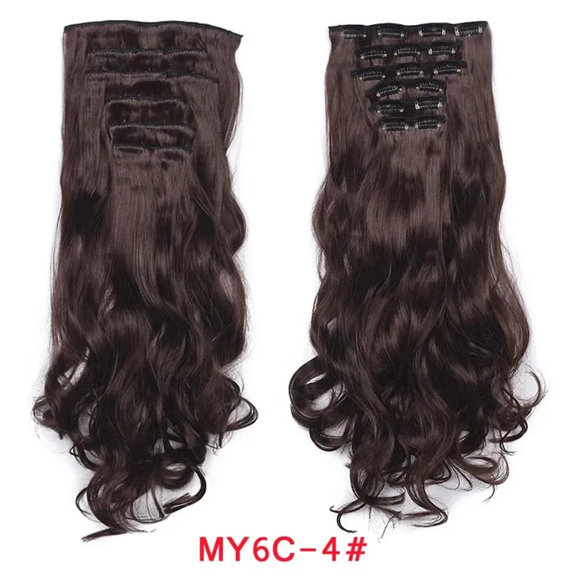 16 Clips In Hair Extensions Women Natural Wave Hair Extensions 6Pcs/Set Synthetic Hair Piece Heat Resistant Hairpiece 20 Inch