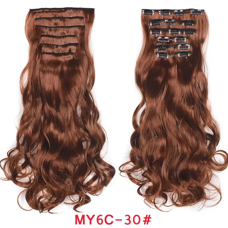 16 Clips In Hair Extensions Women Natural Wave Hair Extensions 6Pcs/Set Synthetic Hair Piece Heat Resistant Hairpiece 20 Inch