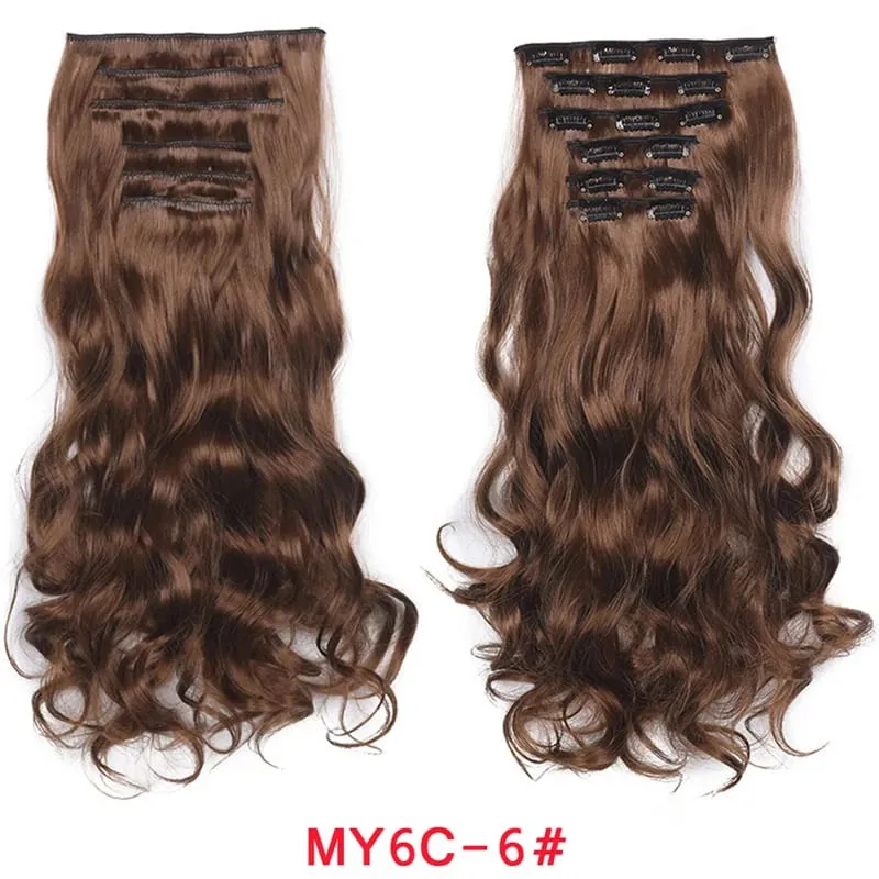 16 Clips In Hair Extensions Women Natural Wave Hair Extensions 6Pcs/Set Synthetic Hair Piece Heat Resistant Hairpiece 20 Inch