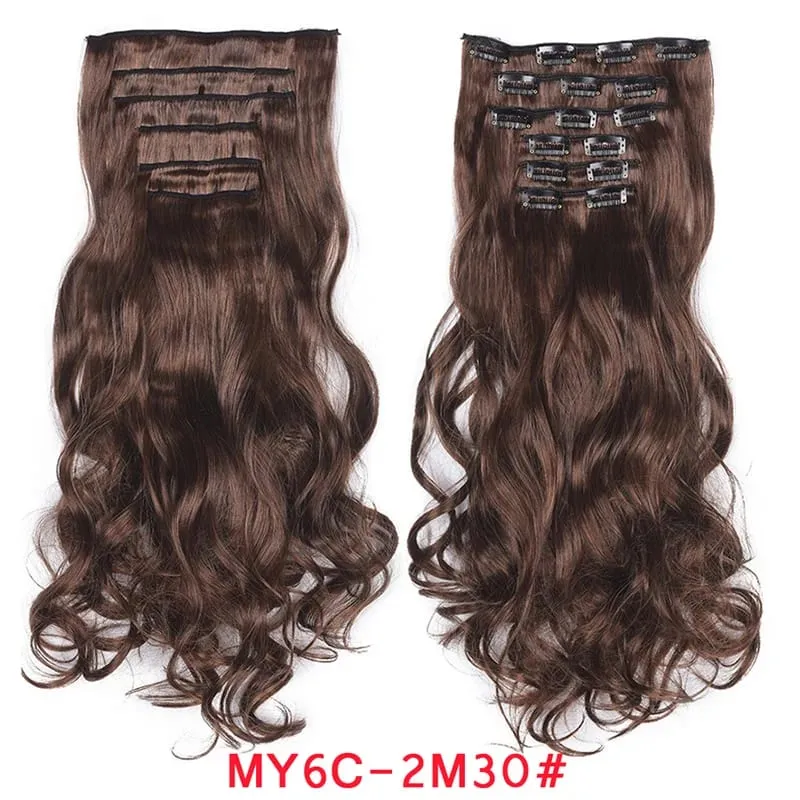 16 Clips In Hair Extensions Women Natural Wave Hair Extensions 6Pcs/Set Synthetic Hair Piece Heat Resistant Hairpiece 20 Inch