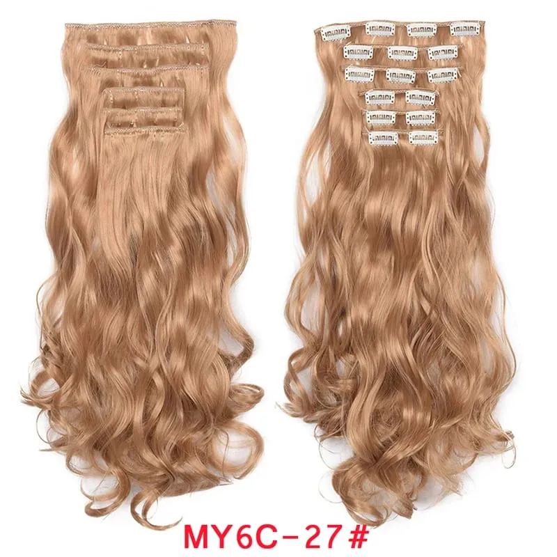 16 Clips In Hair Extensions Women Natural Wave Hair Extensions 6Pcs/Set Synthetic Hair Piece Heat Resistant Hairpiece 20 Inch