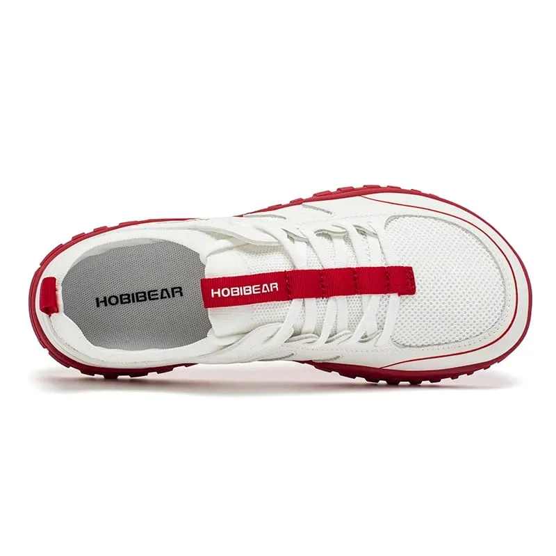 Wide Toe Running Sneakers Unisex Minimalist Mesh Breathable Shoes Artificial Leather Lace Up Walking Sneakers