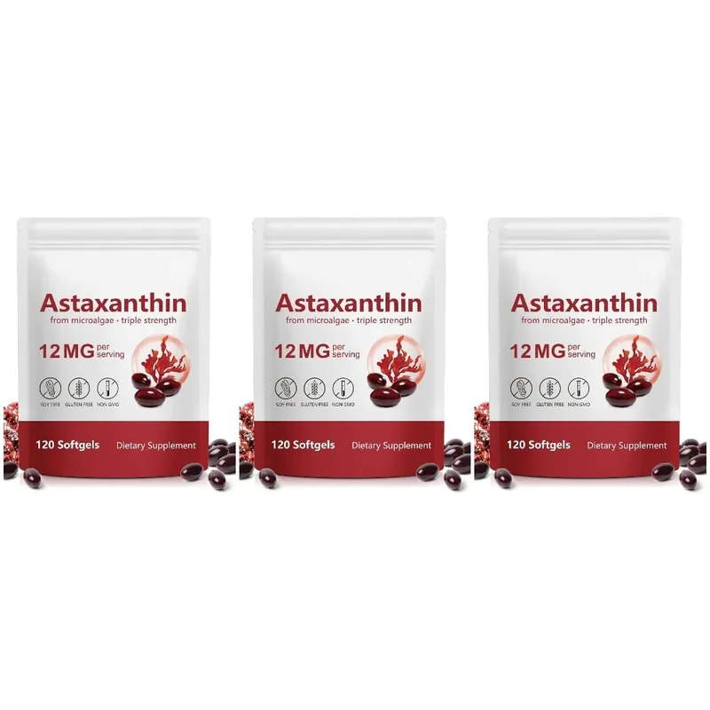 Astaxanthin Softgels 12mg Per Serving Microalgae 120 CT Gluten-Free Soy-Free Non-GMO Vegan Supports Antioxidant Activity