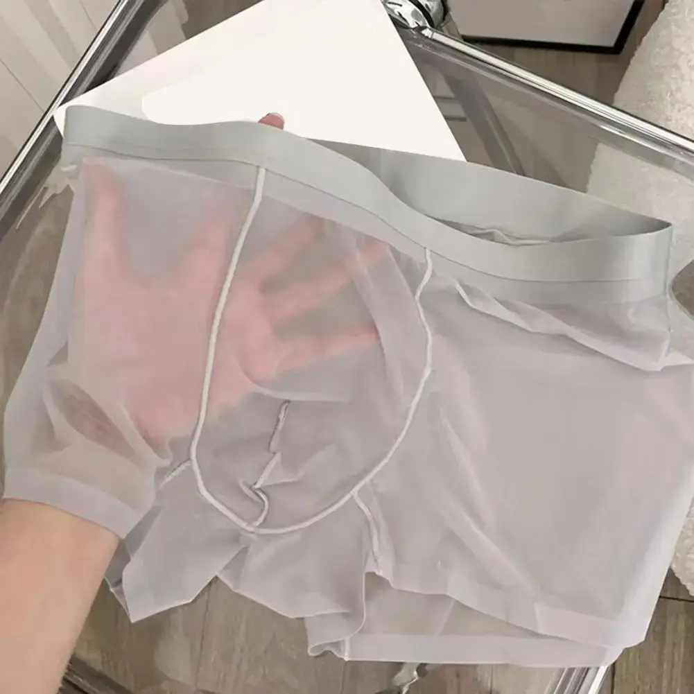 Men Boxer Transparent Lightweight Men Underwear Elastic Mid-Waist U-Convex Thin Perspective Shorts Briefs Seamless Panties