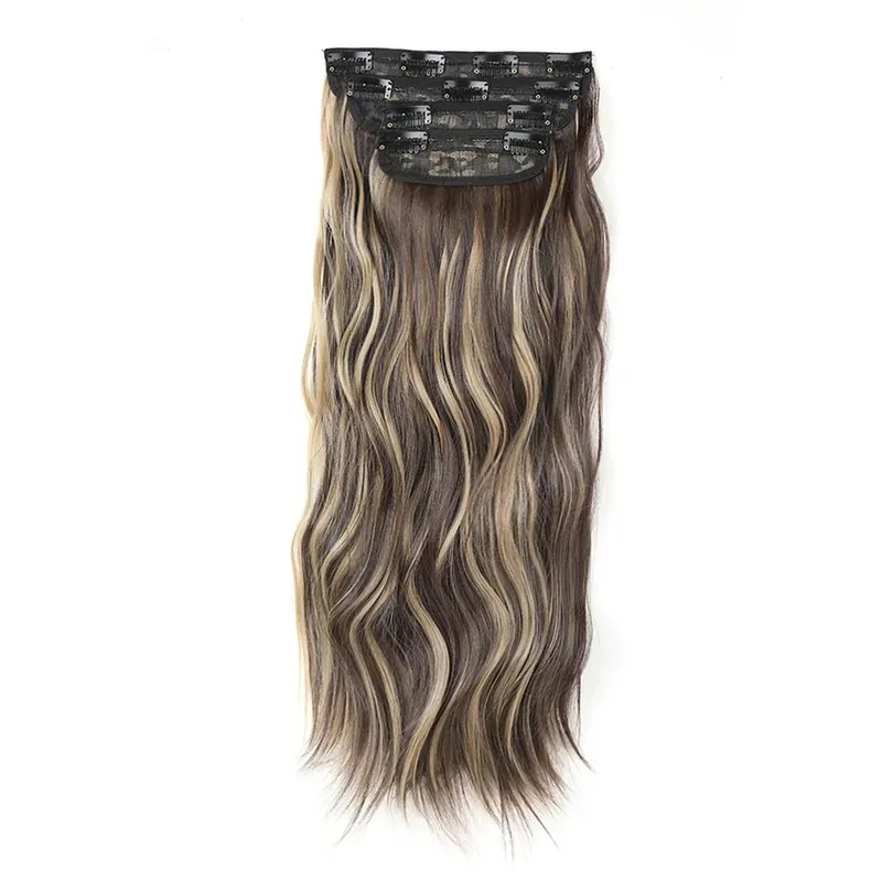 4-Piece Set Hair Clip Extensions Clip In Wavy Hair Extensions 20 Inch Long Synthetic Curly Hair Extensions for Women