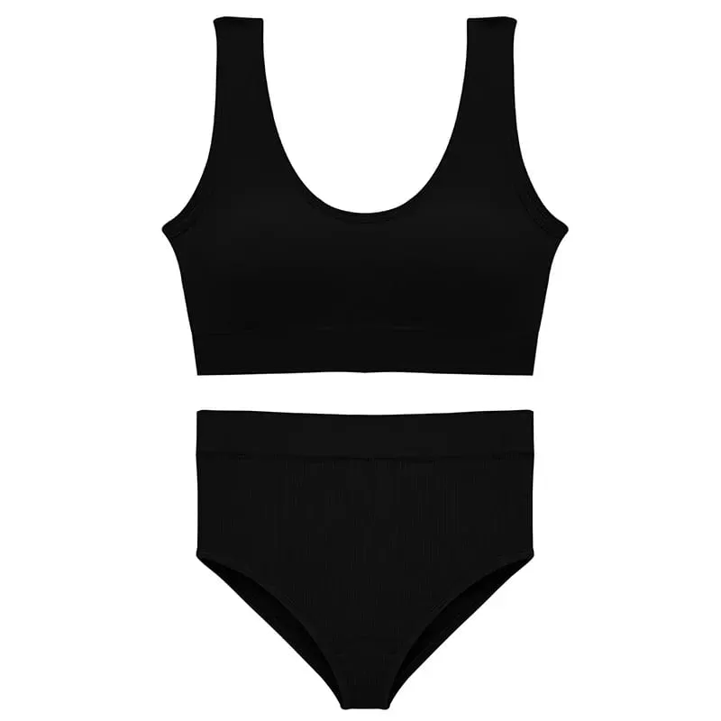 Women's Sport Underwear Set Plus Size Seamless Wireless Bra Top Padded Comfortable Solid Lingerie Bra Suit
