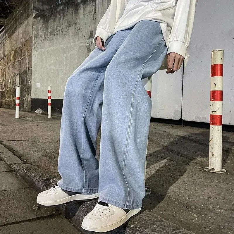 Men's Jeans Korean Version Student Casual Pants High Street Straight Loose Wide Leg Jeans Black Grey Blue Baggy Jeans