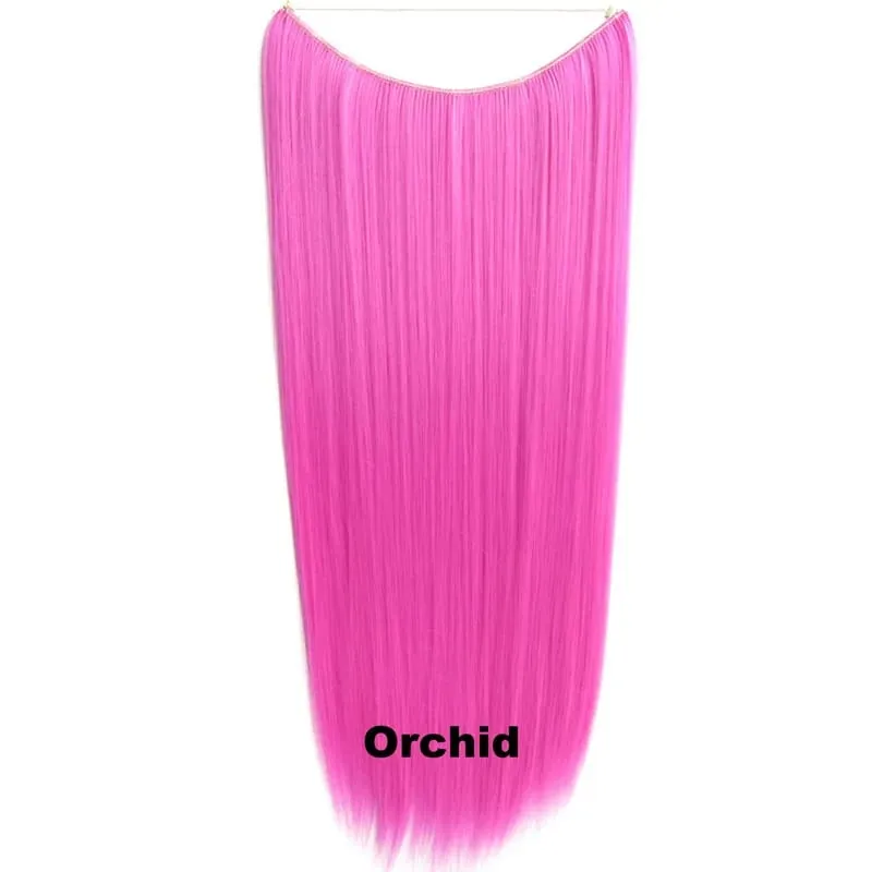 Synthetic One piece Hair Extensions No Clip No Glue Invisible 24inch Long Straight Wave Heat Resistant String Hairpiece