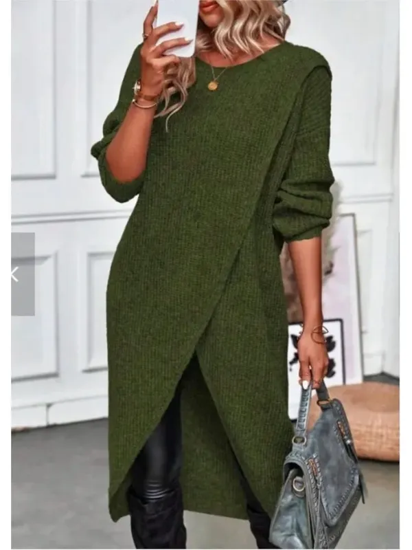 Womens Long Knitted Sweater Dress 2025 Autumn Winter Warm Fur Jumpers Casual Solid Loose Knit Midi Dress Lady Work Pullovers