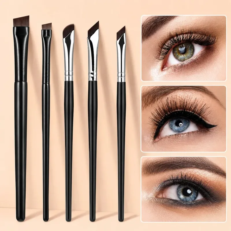 5/7-Piece Precision Eye Makeup Brush Set | Scythe & Angled Eyeliner Eyebrow Brushes With Long Handle Reversible Design