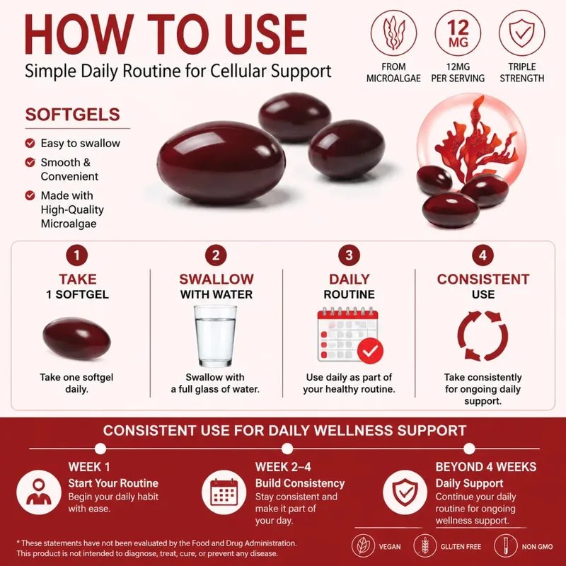 Astaxanthin Supplement 12mg Softgels from Microalgae with Antioxidant Support for Skin Health & Healthy Aging 120 Count