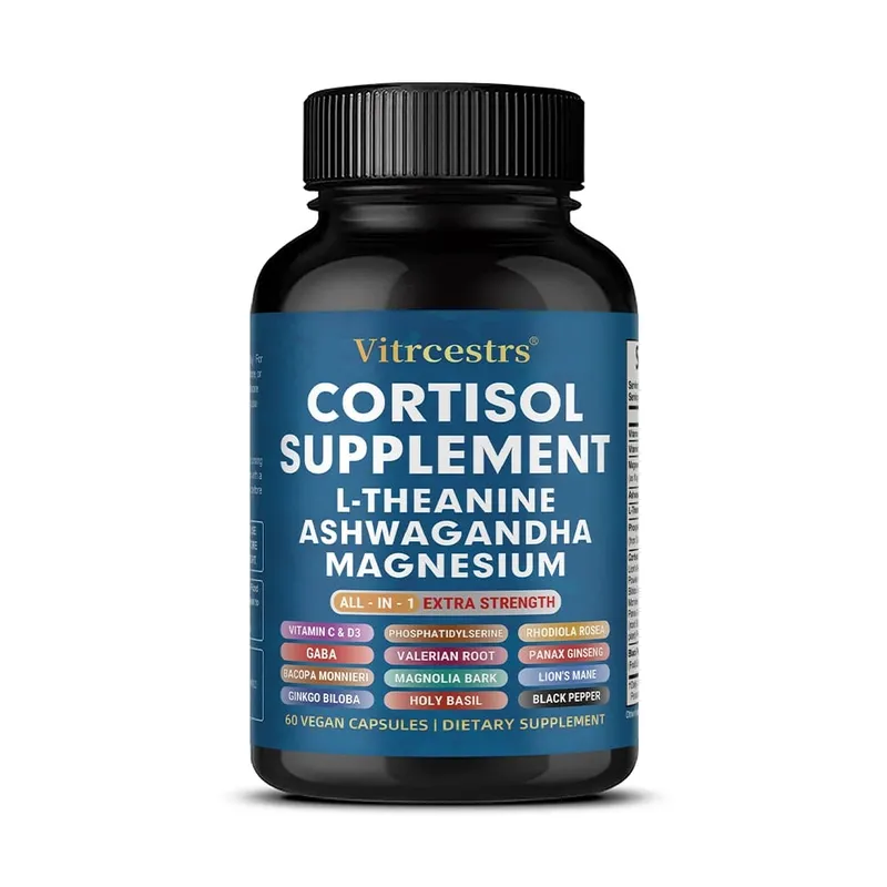 Cortisol Support Supplement - Magnesium Supports Stress Relief Calm Mood Relaxation Restful Sleep Focus & Adrenal Health