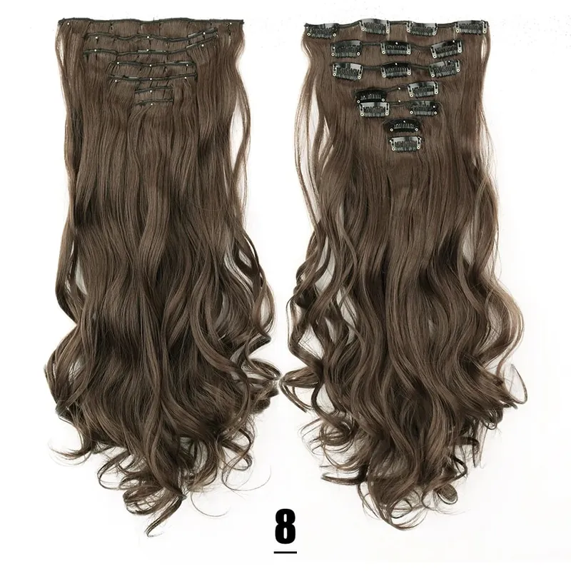 Synthetic 16 Clips In Hair Extensions 7Pcs/Set Long Wavy Hairstyles 24Inch 140G Clip In Heat Resistant Black Brown Hairpiece