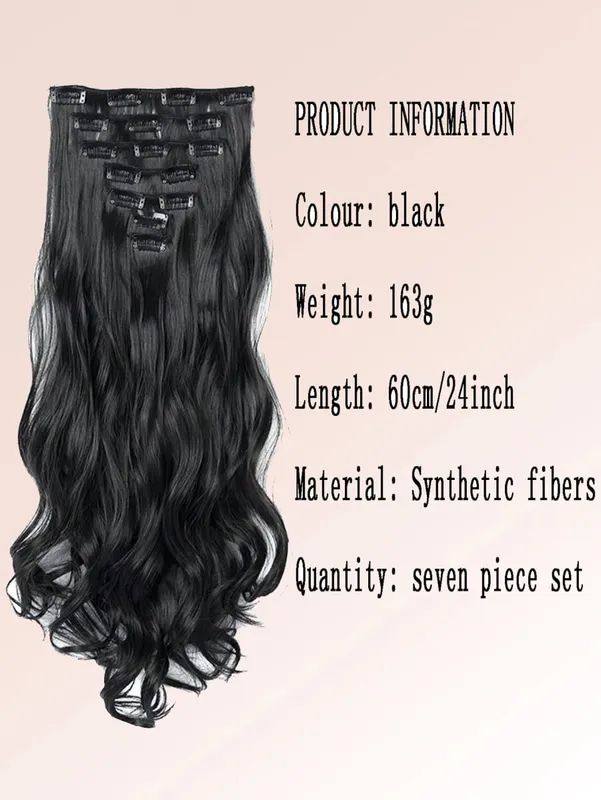 18~30 inch Long Wavy Clip-in Hair Extensions 7pcs/set Thick Hair pieces With Invisible Clips Soft Synthetic Fiber Black