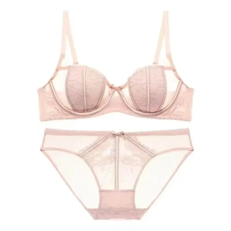 Sexy Elegant French Lace Lingerie Women's Soft Underwired Top Support Gathered Comfortable Not Empty Cup Bra