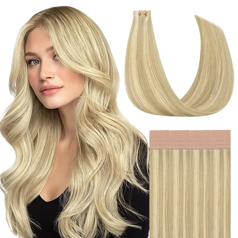 Sunmofavo Tape In Remy Human Hair Extensions Thick Silky Straight Natural Brown Invisible Tape 20Pcs Salon Grade For Women