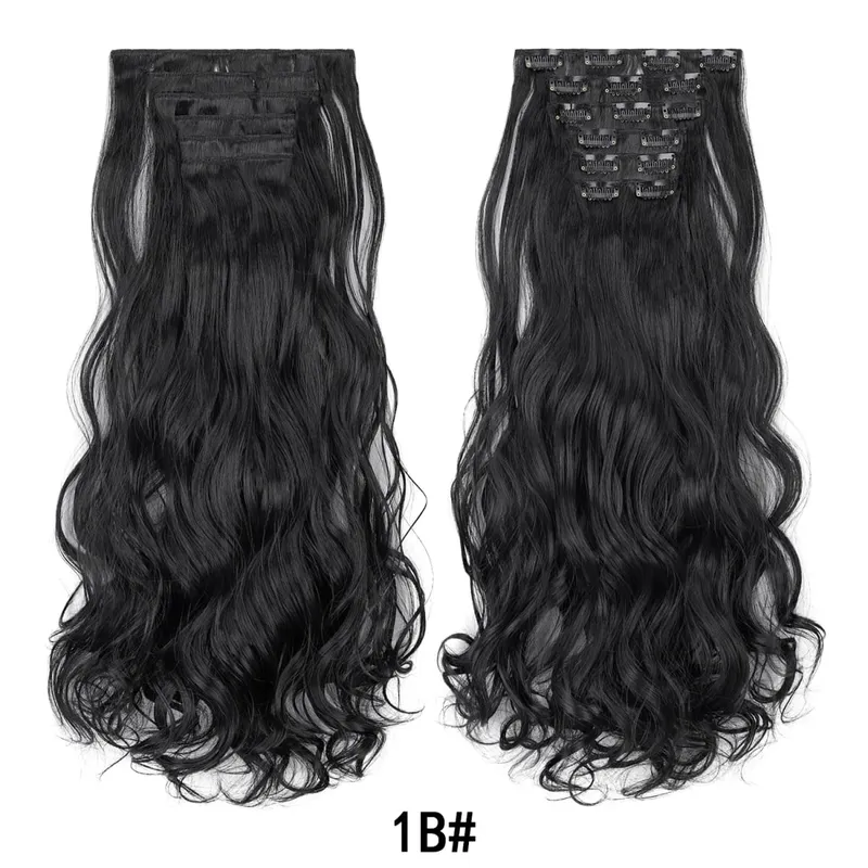 Jeedou 20 Inch 140g Clip In Hair Extensions 6Pcs 16 Clips Long Wavy Synthetic Ombre Hair Pieces for Women Full Head