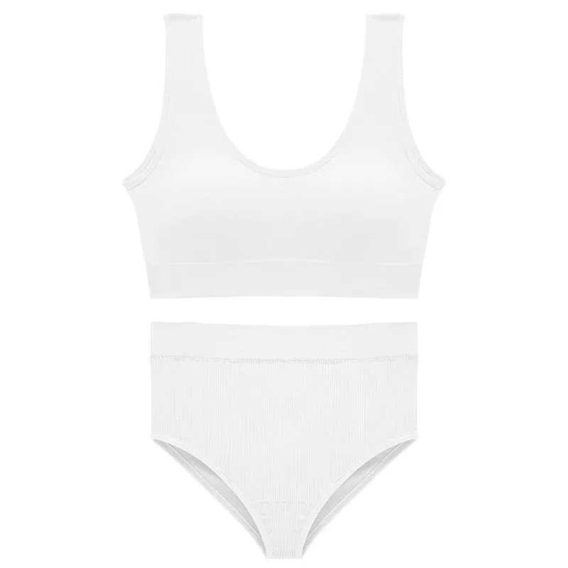 Women's Sport Underwear Set Plus Size Seamless Wireless Bra Top Padded Comfortable Solid Lingerie Bra Suit