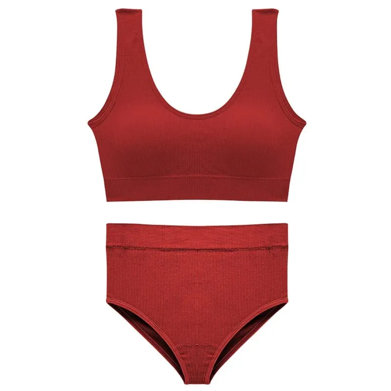 Women's Sport Underwear Set Plus Size Seamless Wireless Bra Top Padded Comfortable Solid Lingerie Bra Suit
