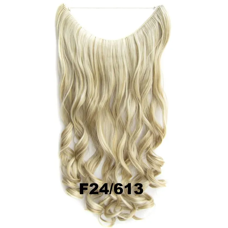 Synthetic One piece Hair Extensions No Clip No Glue Invisible 24inch Long Straight Wave Heat Resistant String Hairpiece