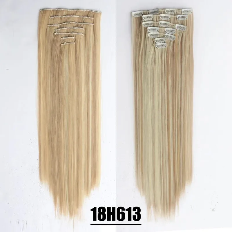 Synthetic 16 Clips In Hair Extensions 7Pcs/Set Long Wavy Hairstyles 24Inch 140G Clip In Heat Resistant Black Brown Hairpiece
