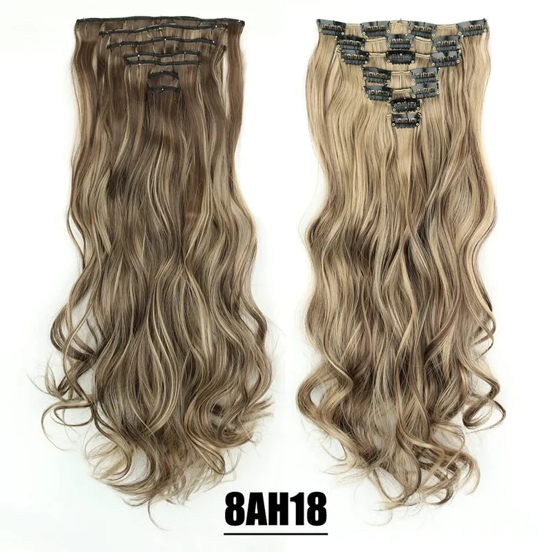 Synthetic 16 Clips In Hair Extensions 7Pcs/Set Long Wavy Hairstyles 24Inch 140G Clip In Heat Resistant Black Brown Hairpiece