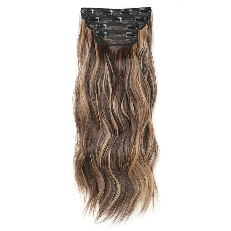 4-Piece Set Hair Clip Extensions Clip In Wavy Hair Extensions 20 Inch Long Synthetic Curly Hair Extensions for Women
