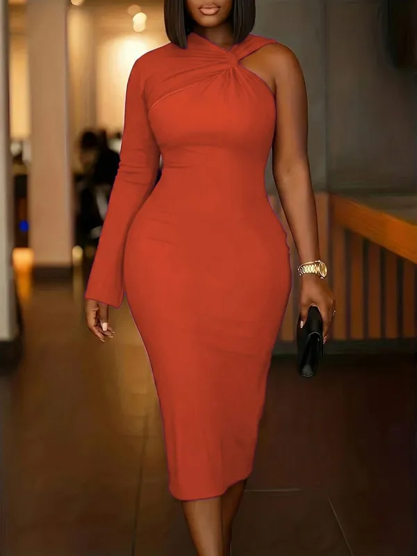 Elegant Plus Size Purple One-Shoulder Dress with Asymmetric Sleeve Design for Any Occasion