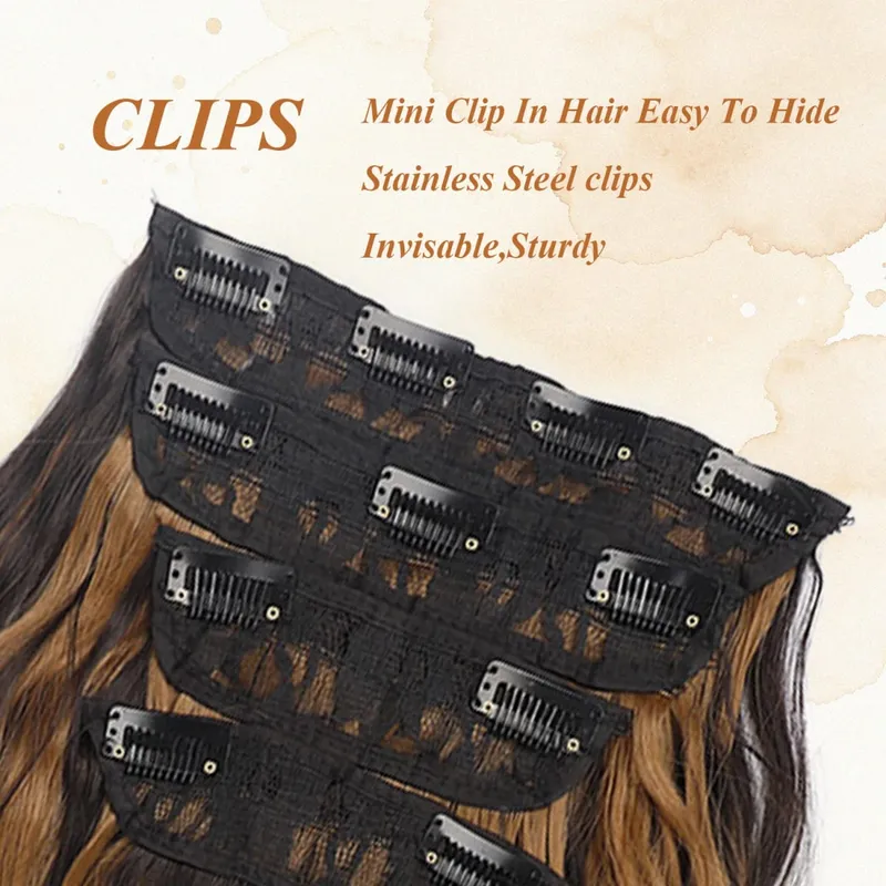 4 Pcs 22 Inch Clip in Hair Extensions Long Synthetic Wavy Curly Hairpieces Layered Soft Invisible Clip Ins Extensions for Women